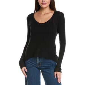 James Perse Black Long Sleeve Thermal Knit Scoop Neck Shirt Cotton Medium Size 2